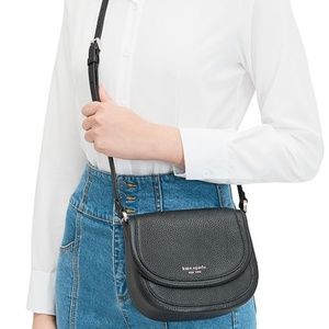 Kate Spade Small Roulette Leather Crossbody Bag Black